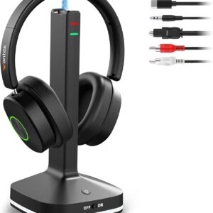 Wantek Wireless Headphones for TV Watching with Transmitter Charging Base, No Delay Bluetooth Headset for Hard of Hearing, Plug and Play