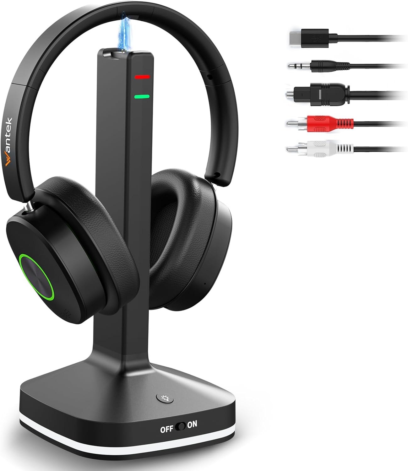 Wantek Wireless Headphones for TV Watching with Transmitter Charging Base, No Delay Bluetooth Headset for Hard of Hearing, Plug and Play