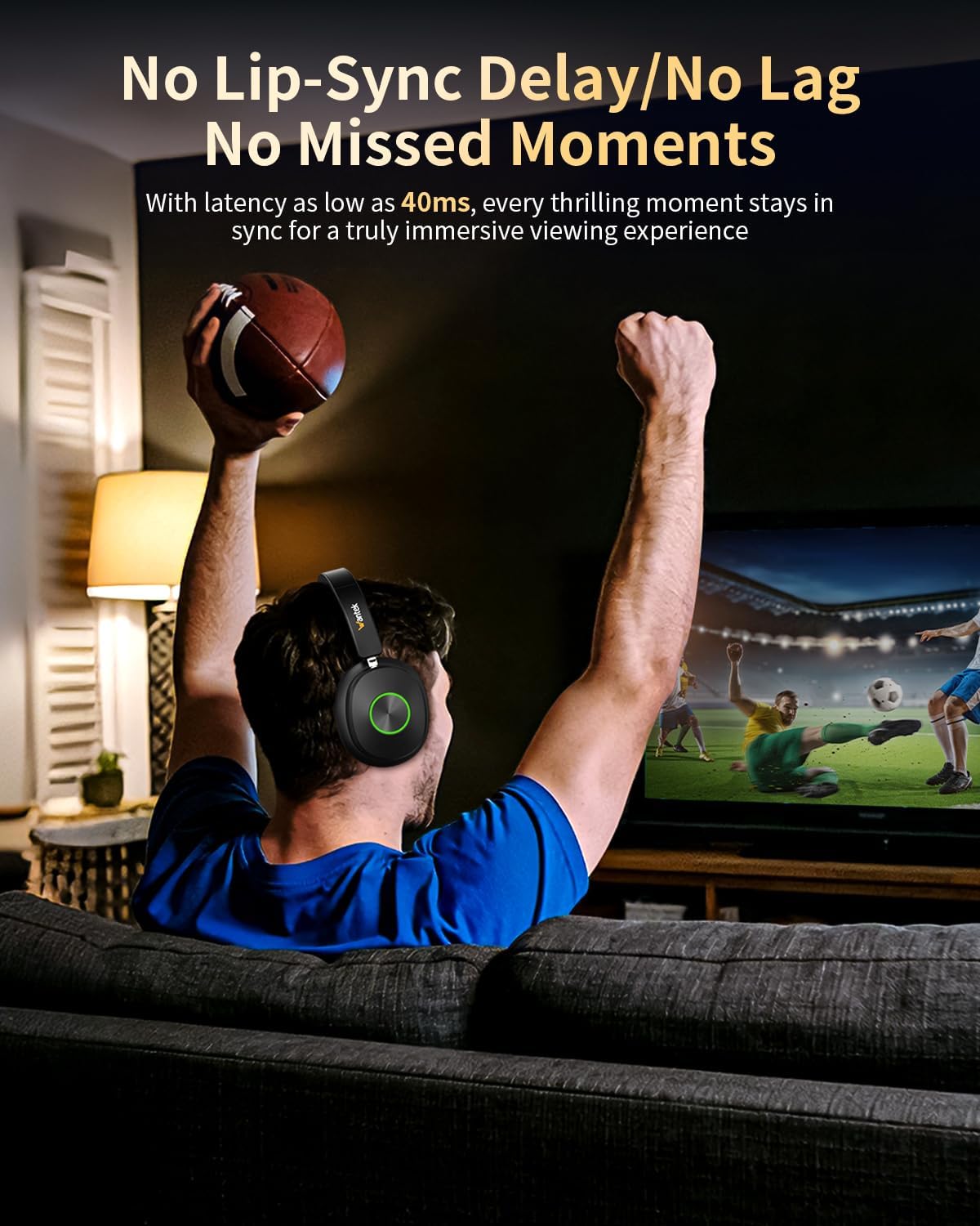Wantek Wireless Headphones for TV Watching with Transmitter Charging Base, No Delay Bluetooth Headset for Hard of Hearing, Plug and Play - Image 3